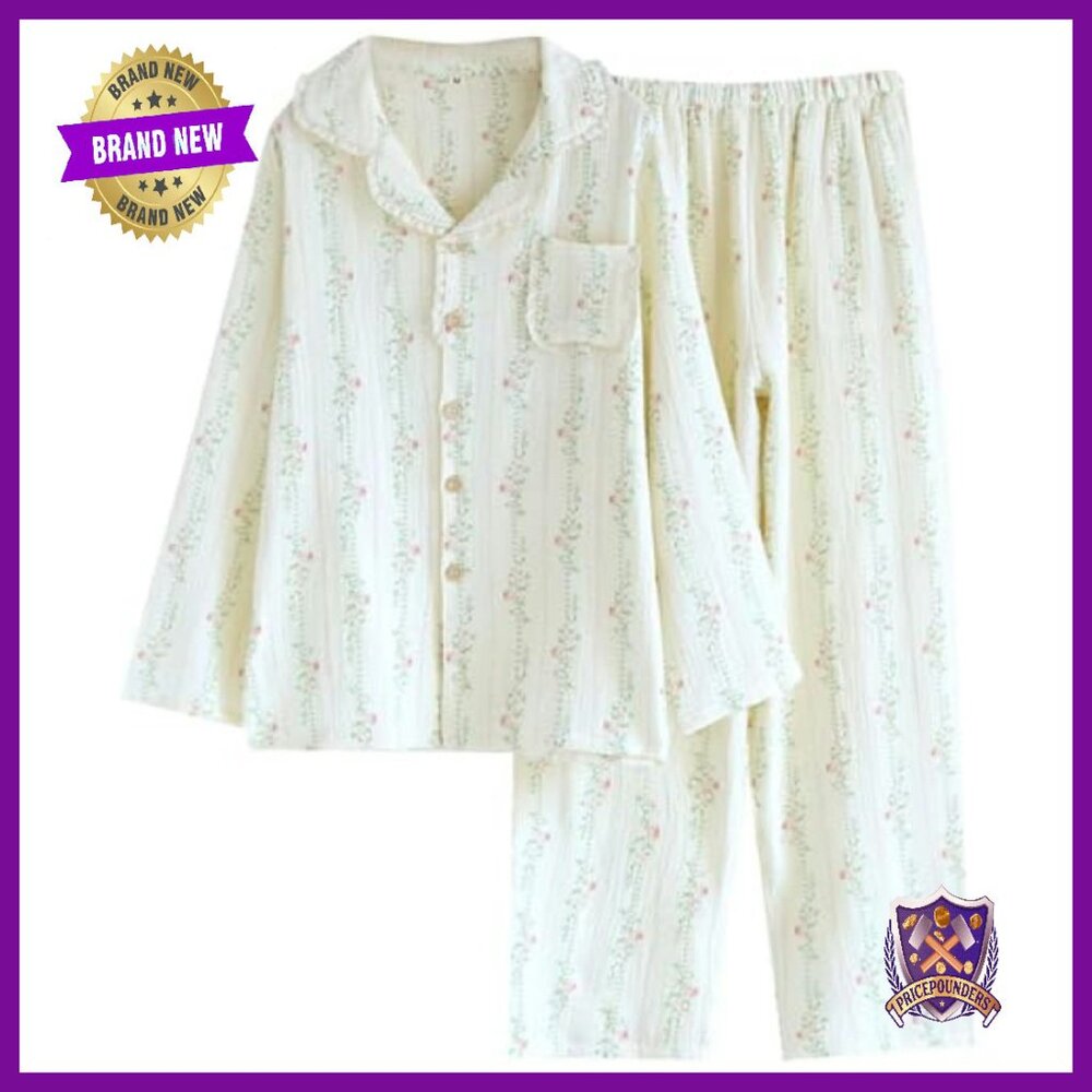 Linen Pajama Set Long Sleeve Lounge Wear Women's Sleepwear Coquette